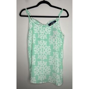 Blue Rain Women's Green White Design Tank Sleeveless Bow Back Size Small NWT